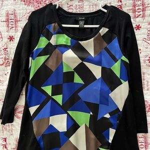 Alfani blouse, geometric shapes/black